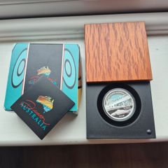 Australia 1 Dollar Discover Brisbane Harbor Ship Boat colored silver coin 2008