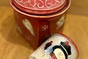 Christmas candy storage jar and mug with snowman.