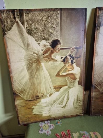 Rare find. Vintage Couple of Large Ballerinas Scene. Ballet Art.
