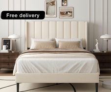 Double Bed Frame with Headboard, Vertical Channel Tufted