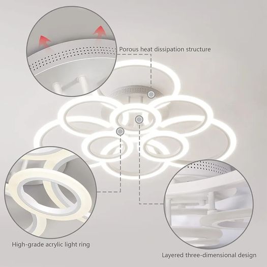 Modern LED Ceiling Light dimmable Remote Control 9 Ring Ceiling Light 120W 10800LM, Ceiling Light for Living Room, Bedroom, Kitchen, Corridor, Balcony, Dining Room, White, 2800-7000K