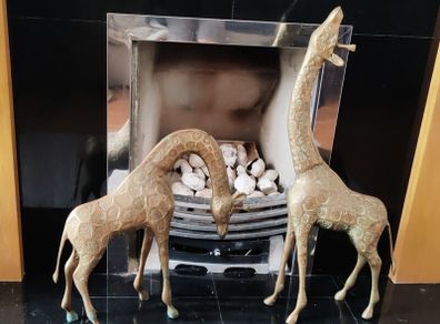 2 decorative brass giraffe statues