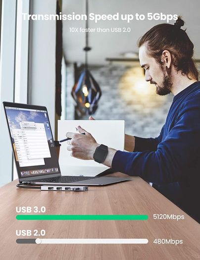 USB C Hub Type C to 4 Port Ways USB 3.0 Adapter Data Extender Hub USB Splitter Compatible with Thunderbolt 3 Macbook Pro M1 Air 2020, iPad Pro Air, XPS 13/15, HP Envy, Huawei MateBook