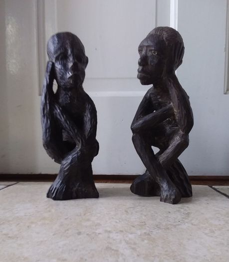 Pair of Vintage Handcarved Wooden African Tribal Figures ( Male )