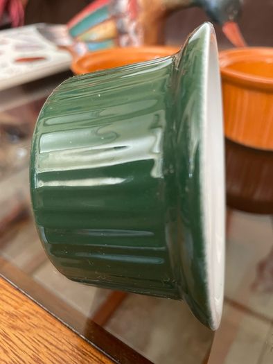 Vintage Mixed Set Emile Henry Ramekins Brown and Green Ribbed Oven to Tableware Set of 6 1980s 2000s