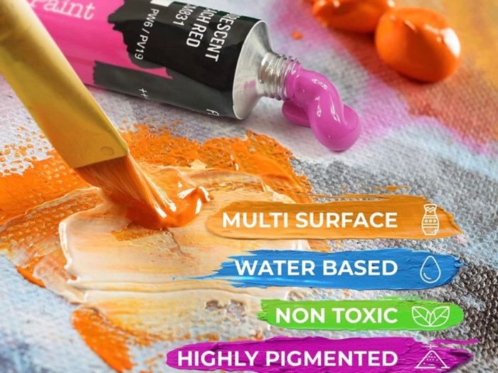 Acrylic paint Set 24 X 22ml Perfect for Canvas, Wood, Ceramic, Rock, Fabric & Crafts. Non-Toxic, Quick Dry & Vibrant Colours. Rich Pigments, Lasting Quality