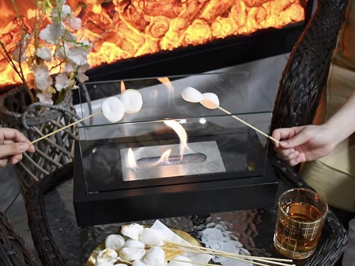 Rectangle Tabletop Bio Ethanol Fireplace Indoor Outdoor Fire Pit Portable Fire Bowl Pot Fireplace in Black, Realistic Burning (FREE POSTAGE)