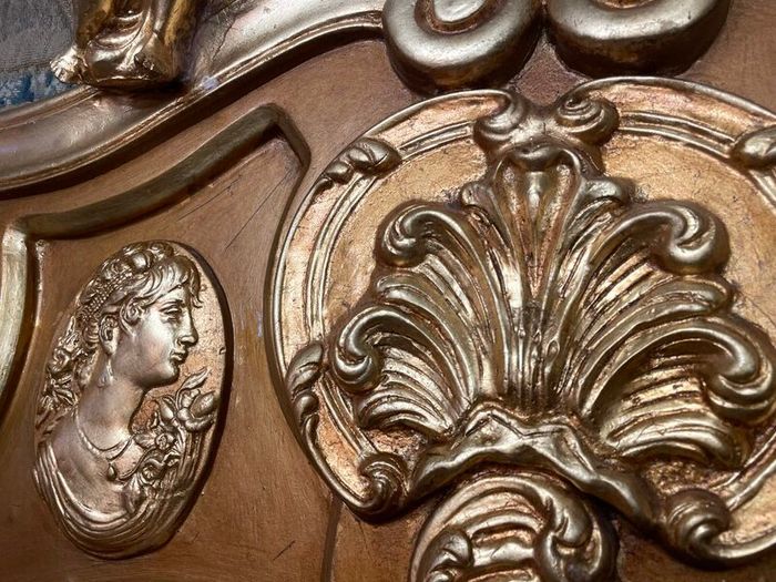 SALE ! Was 795 Now 630 ! Grand French Style Gilt Mirror with Cherub & Plaques