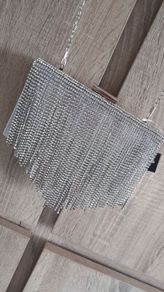 silver rhinestones fringe clutch
