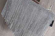 silver rhinestones fringe clutch