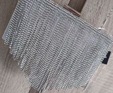 silver rhinestones fringe clutch