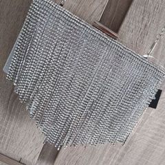 silver rhinestones fringe clutch