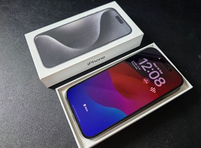 iPhone 15 Pro 128GB Black Titanium Unlocked + Box & Extras
