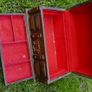 Vintage Wood Jewelry Box  Red Lining, Removable Tray 11" x 6" H-5,3" Image 8