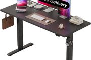 Electric Standing Desk, 2 Memory Buttons, 120x60cm Height Adjustable Desk for smart Pannel, 72-116cm, Sit Stand Desk with 2 Hooks, Home Office Desk, 2 pcs Desktops, Black