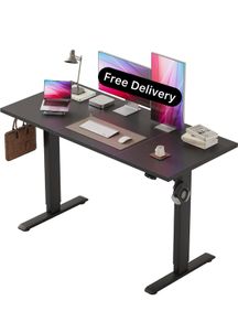 Electric Standing Desk, 2 Memory Buttons, 120x60cm Height Adjustable Desk for smart Pannel, 72-116cm, Sit Stand Desk with 2 Hooks, Home Office Desk, 2 pcs Desktops, Black