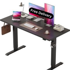 Electric Standing Desk, 2 Memory Buttons, 120x60cm Height Adjustable Desk for smart Pannel, 72-116cm, Sit Stand Desk with 2 Hooks, Home Office Desk, 2 pcs Desktops, Black