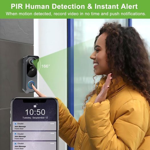 Wireless Video Doorbell Camera with Chime, 1080P Smart WiFi Door Bells Camera, Voice Changer, PIR Motion Detection, 2-Way Audio, Night Vision,Battery Powered, IP66, Works with Alexa & Google Home