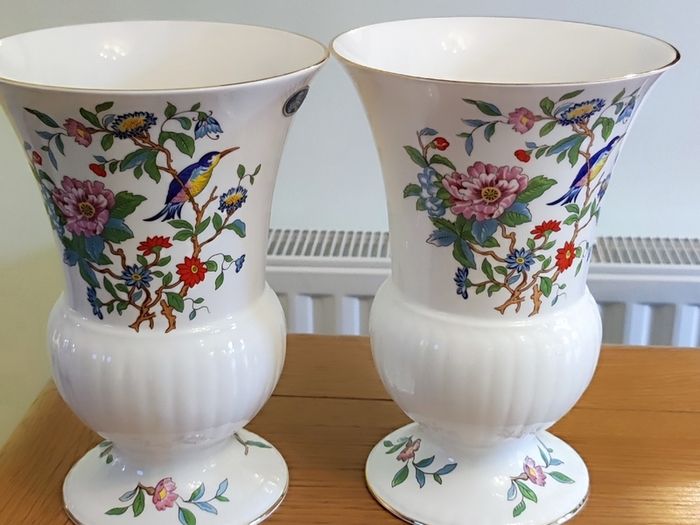 2XAynsley Trumpet Vase (large) - Pembroke Aynsley Fine Bone China Porcelain Made in England Pembroke Pattern Collectable Gift Vintage