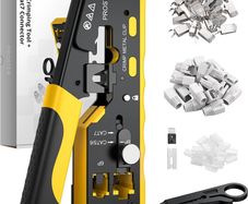 RJ45 Crimp Tool - 3 in 1 Pass Through Ethernet Crimping Tool Kit with 20PCS CAT7 Gold-Plated Copper Shielded Connectors & 20PCS Protection Covers for 8P CAT5 Cat6 CAT7 & 6P RJ11 RJ12