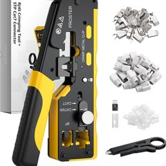 RJ45 Crimp Tool - 3 in 1 Pass Through Ethernet Crimping Tool Kit with 20PCS CAT7 Gold-Plated Copper Shielded Connectors & 20PCS Protection Covers for 8P CAT5 Cat6 CAT7 & 6P RJ11 RJ12