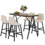 Bar set 5-piece, table and 4 chairs, button tufting, thick padding, linen-look, Beige Image 4