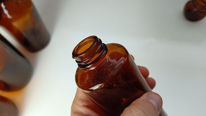 436 - Set of 5 Vintage Amber Glass Collectible Decorative Bottles