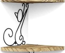SALE | Corner Shelf Wall Mount of 4 Tier Rustic Wood Floating Shelf Cat Shape Metal Stand for Bedroom Living Room Bathroom Kitchen Office and More Carbonized