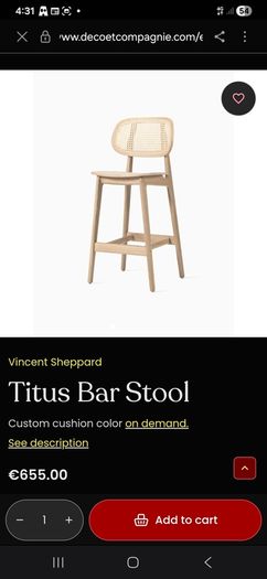 BESPOKE TITUS Rattan Oak Bar Stool, exceptional quality