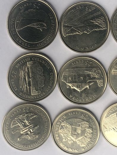 9 different commemorative 25 c Canada /Different provinces