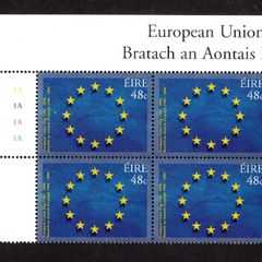2006 Ireland 20th Anniversary of The European Union Flag Commemorative Stamp Plate Block 1A1A1A1A Mint Never Hinged (MNH)