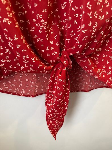Red Floral Tie Front Knot Top Size S!