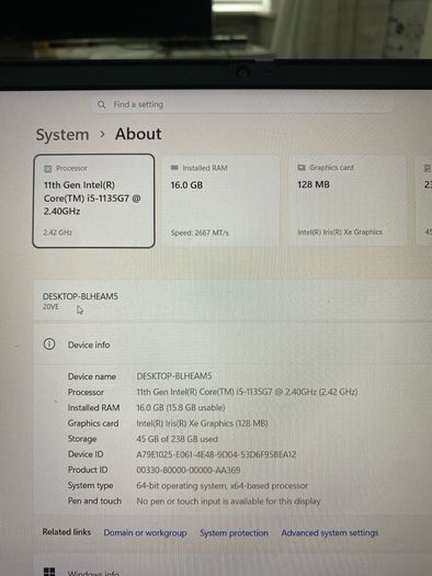 Lenovo Thinkbook gen 2 - i5 pro 16/256 windows 11