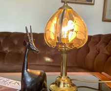 Mid Century Chic Brass Stylised Lamp with Smokey Glass Shade 1970s