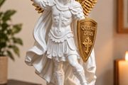 Saint Michael the Archangel Statue White and Gold Religious Decor