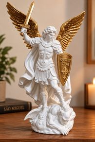 Saint Michael the Archangel Statue White and Gold Religious Decor