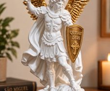 Saint Michael the Archangel Statue White and Gold Religious Decor