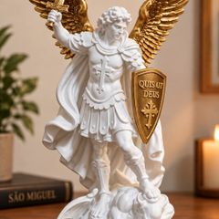 Saint Michael the Archangel Statue White and Gold Religious Decor
