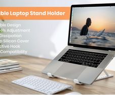 Portable Laptop Stand,10 Levels Height Adjustable Laptop Holder,Lightweight ABS+Silicone Foldable Laptop Riser,Notebook Cooling Stand PC Riser for All Laptops Tablets-White