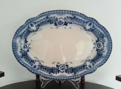Antique F. & Sons Dudley Burslem Flow Blue Oval Serving Platter, Victorian English Ironstone Ware, Grandmillennial Decor, Antique Tableware