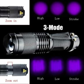UV Ultra LED Purple Flashlight Violet Blacklight Inspection Lamp Torch Zoomable  Money