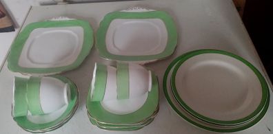 Green and White Vintage China Teaset