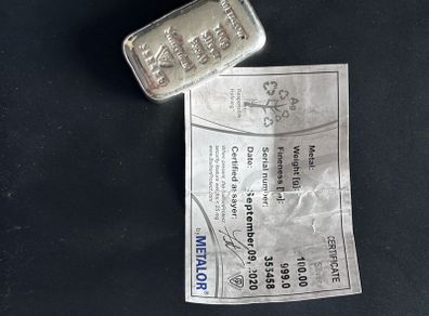 100g Silver bar with Certificate