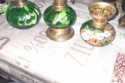 3 Beautiful Old Green Glass Oil Lamps, Postage Available