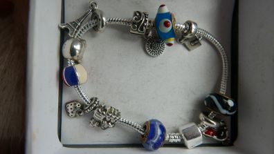Pandora Sterling Silver 925 Multi Stone Charm Bracelet 12 Charms
