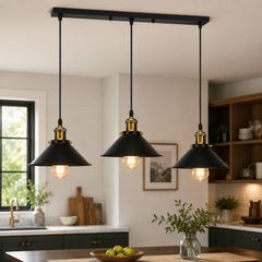 Industrial Pendant Lamp Shapes, 3 in 1 Vintage Edison Style Metal Pendant Light Shades for E27 Ceiling Lights for Kitchen Bar Loft