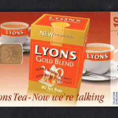 1999 Ireland 10 unit Lyons Tea Gold Blend Pyramid Bags with slogan "Lyons Tea - Now we're talking"  (ODS3) Call Card Used