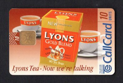 1999 Ireland 10 unit Lyons Tea Gold Blend Pyramid Bags with slogan "Lyons Tea - Now we're talking"  (ODS3) Call Card Used