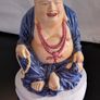 Ceramic Laughing Buddha Lamp Base Blue Robe Budai Hotei Vintage 20cm Image 2