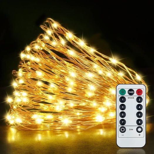 Lights Fairy Lights, 15M/49ft 150 LED String Lights Outdoor/Indoor Decorations, 8 Modes Remote Control, USB Plug in Powered Pure Copper Garden Lights for Xmas, Party - Warm Yellow